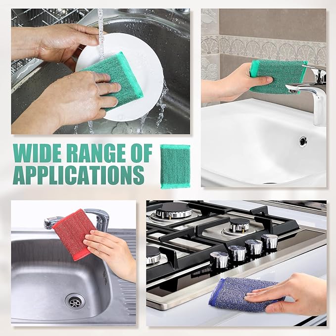 Roshtia 16 Pack Steel Dish Sponge Scrub Sponge for Kitchen Multipurpose Dish Scrubber Household Cleaning Non Scratch Foam Rubber for Cleaning Dishes, Pans, Pots and Hard Stains, Color Random