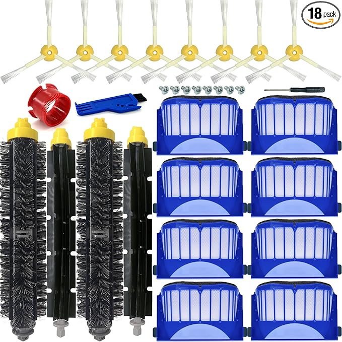 Replacement Parts for iRobot Roomba 600 500 Series 694 695 677 671 690 680 660 650 620 614 595 585 564 Vacuum Robotic,2 bristle brush, 2 beater bru-sh, 8 spinning side brush, 8 AeroVac filters