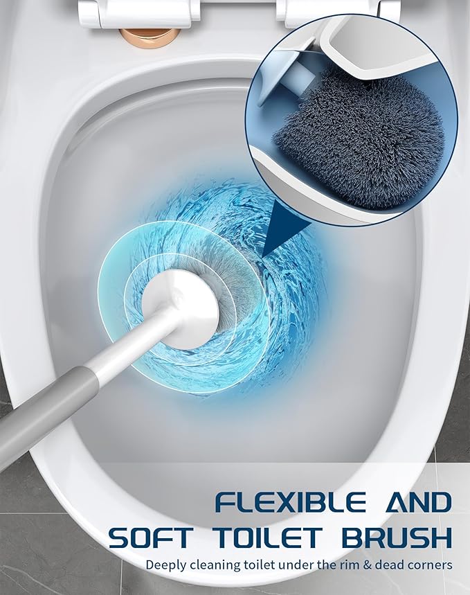 Toilet Brush and Holder Set, 2 Pack Wall-Mounted and Free-Standing Dual Use Toilet Scrubber with Half-Round Design, High-Density Bristle Head (Square *1+Rotundity*1)