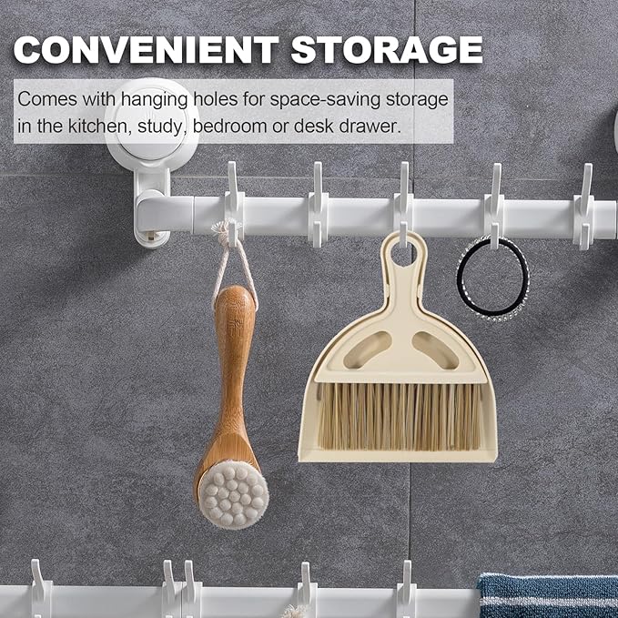 BSMstone Mini Broom and Dustpan Set Hand Broom with Dustpan Portable Housekeeping Cleaning Tools for Desk,Counter,Sofa,Kitchen,Office,Nest (Off White)