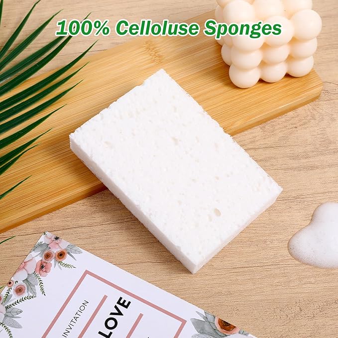12 Pcs White Dishwashing Sponges, Super Water Absorption Reusable Natural Cellulose Sponges Cleaning Scrub Sponge for Washing Dishes DIY Craft No Damage to Tableware or Pots