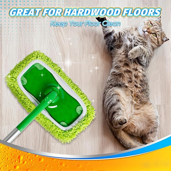 Sakerplus Chenille Mop Refill Pads for Home Use– Replacement Mop Heads for Floor Cleaning,Fits Most Standard Mops, for Hardwood Tile Laminate Floors (Fluorescent Green 6PCS)