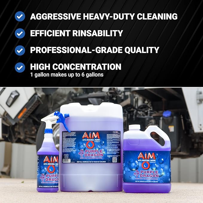AIM Purple Dragon - Heavy Duty Degreaser Concentrate Industrial Degreaser, Wheel and Tire Cleaner, Equipment Degreaser cleaner - Premium Car Cleaner - Gal