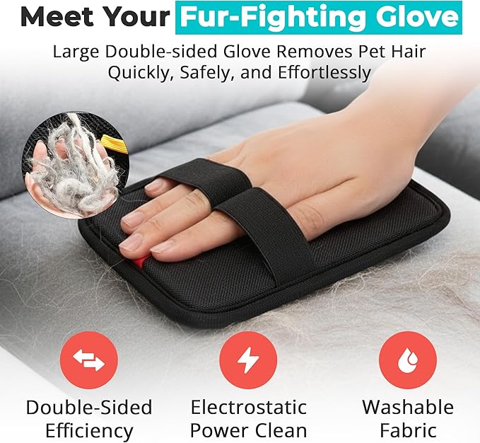 Choodeks Pet Hair Removal Gloves, Black Electrostatic Grooming Tool for Dogs, Cats, Furniture, Car Seats, Clothing, Carpet, Reusable 2-in-1 Design, 2 Pack