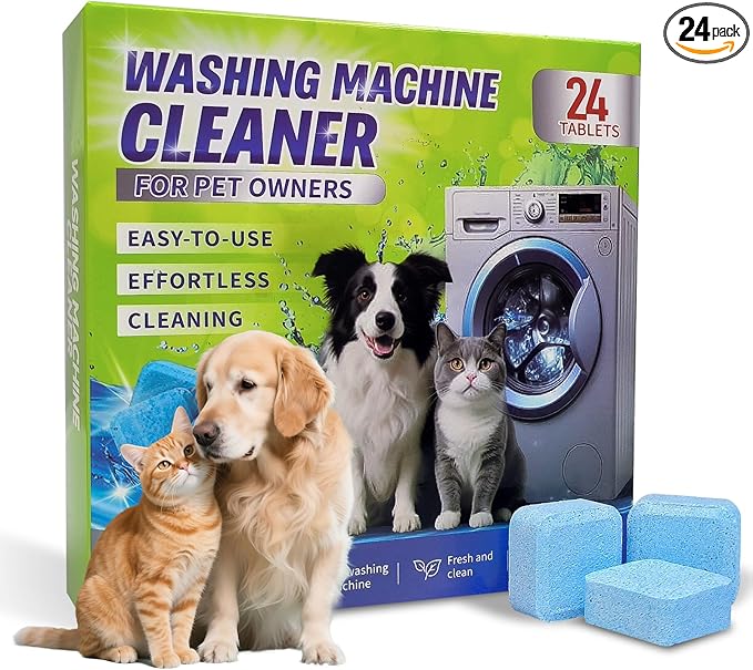Ultra-Powerful Washing Machine Cleaner Tablets-24 Packs, Deep Cleaning Tablets for Front Loader, Top Load & HE Washers,Formulated for Pet Owners,1 Year Supply