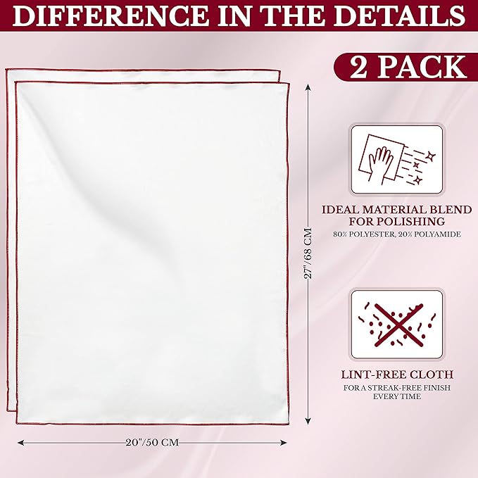 Wine Chic The 2-Pack Premium Microfiber Wine Glass Polishing Cloths, Large Lint-Free Drying Towels for Glasses, Stemware, Glassware, Camera Lenses, 25 Inch X 20 Inch (White, 2 Count)