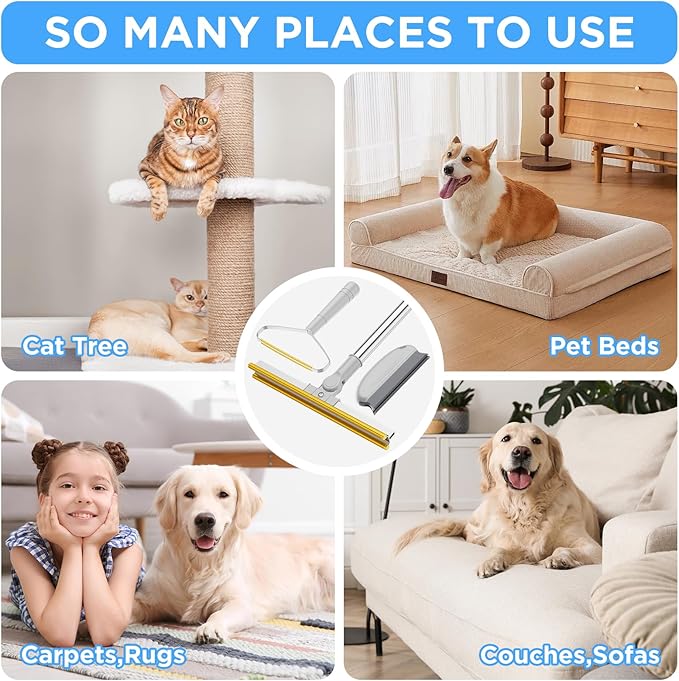 Bolfie 3 in 1 Carpet Rake for Pet Hair Removal, Tool Set of 3, 55” Long Handle Carpet Pet Hair Removal Carpet Scraper Dog Cat Hair Remover for Sofa, Couch, Car, Rug (Gray)