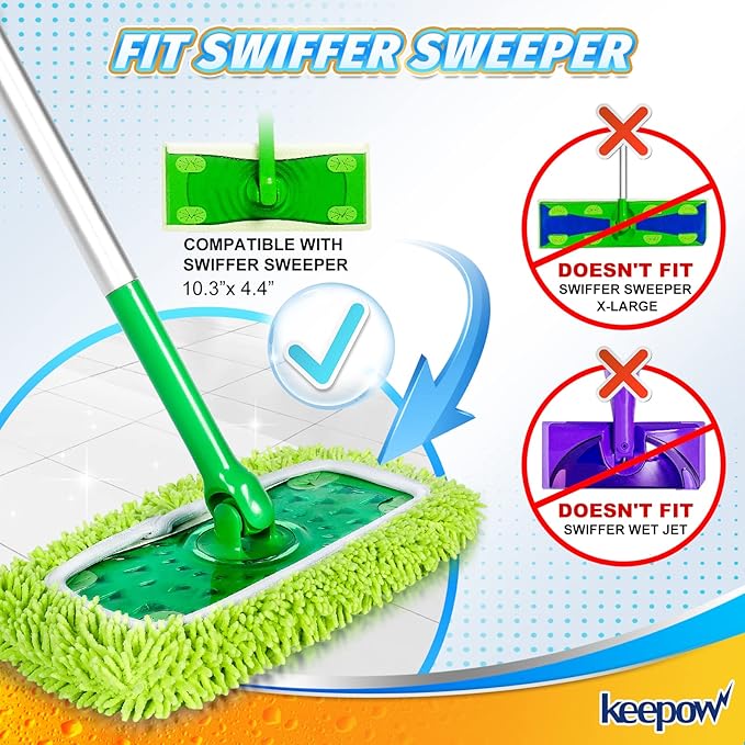 Reusable Microfiber Mop Pads Compatible with Swiffer Sweeper, Dry Sweeping Cloths, Wet Pads Refill for Swiffer Mop Pads Replacement Sweeping Mopping Pad Refills for Hardwood Surface Floor Cleaning