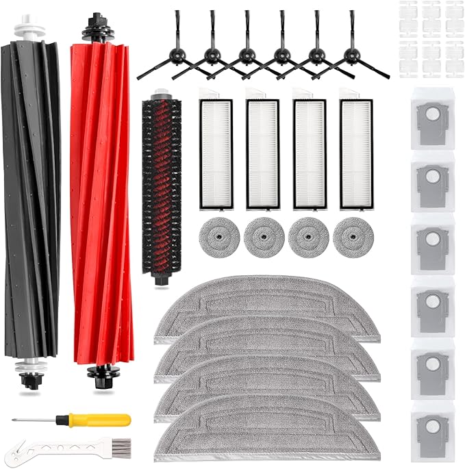 33 PCS S8 MaxV Ultra Accessories Kit for Roborock S8 Max/MaxV Ultra Robot Vacuum,6 Scent Tablets,1 Cleaning Brush,1 Set Main Brush,4 HEPA Filters,4 Mop Cloth,4 Edge Mop Cloth,6 Side Brushes,6Dust Bags