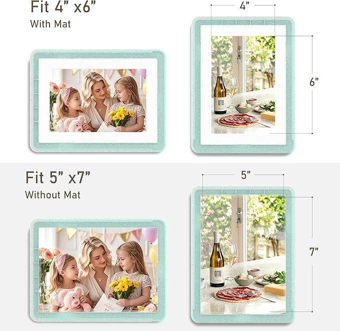 1-Pack 5x7 Picture Frame or 4x6 with Mat – Shatterproof Plastic Photo Frame for Family, Nursery & Playroom, Wall & Tabletop Picture Frames for Home or Office, Safe Lightweight Design, in Crystal Green