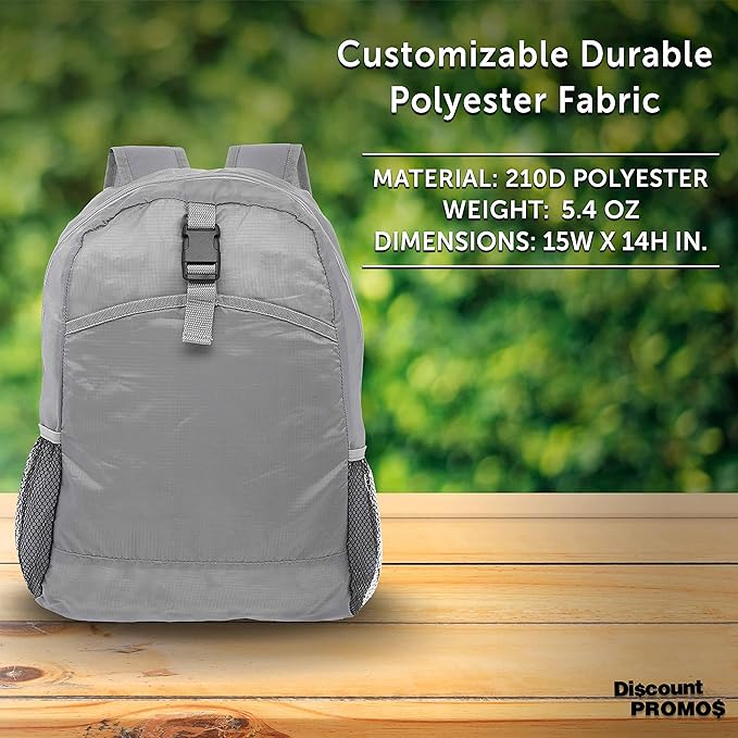 DISCOUNT PROMOS Lightweight Travel Packable Backpacks Set of 6, Bulk Pack - Perfect for Camping, Outdoor Sports - Grey