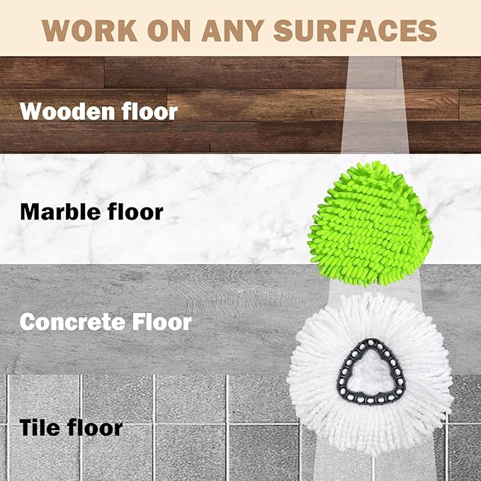 5PCS Spin Mop Replacement Head Compatible with Ocedar EasyWring 1-Tank System,1 Microfiber+3 Chenille Spin Mop Refill Replace for O Cedar,Washable Mop Replace Head for Floor Deep Clean