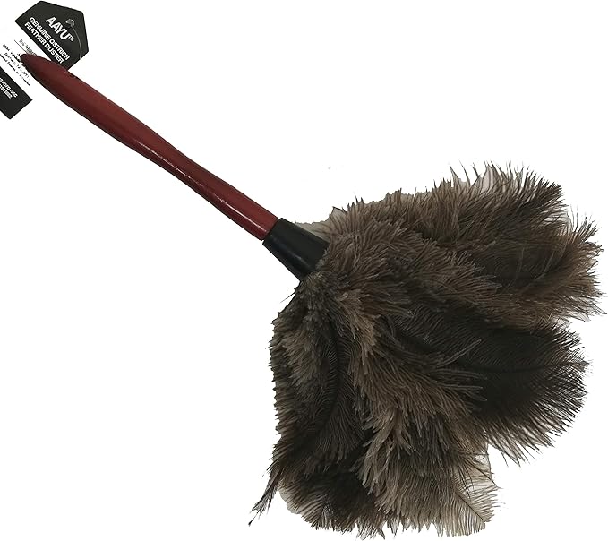 AAYU Brand Premium Feather Duster 15" to 16" | Natural Duster for Cleaning and Feather Moping | Genuine Ostrich Feather Duster with Wooden Handle | Environment Friendly | Easy to Clean Dust (40 cm)