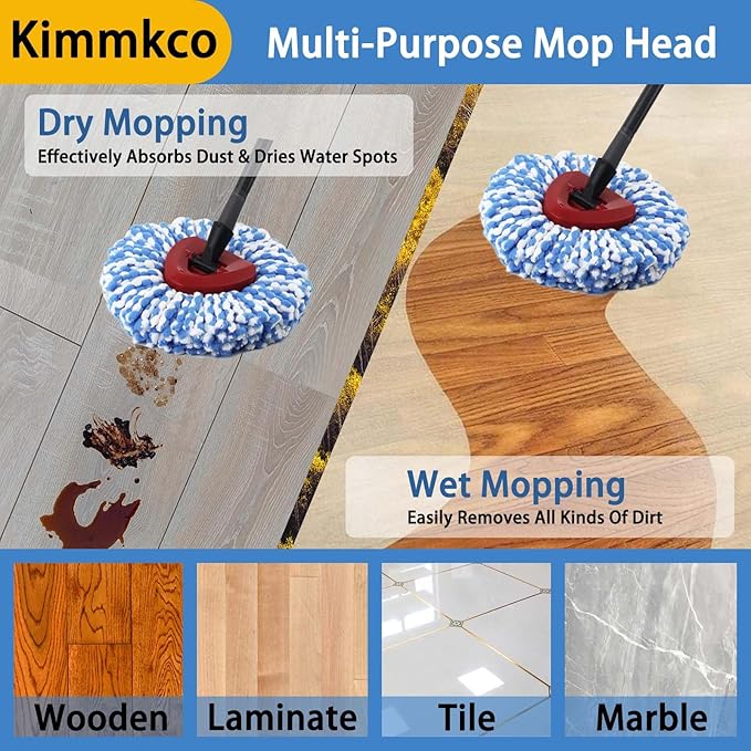 6 Pack Spin Mop Head Replacement for O Cedar RinseClean Spin Mop Refill, Mop Replace Head for Only 2-Tank System, Fluffy Microfiber, Machine Washable