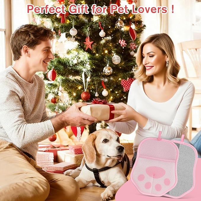Steinfinit Reusable Pet Hair Removal Gloves, Suitable for Removing Pet Hair from Clothing, Sofas, Carpets, and Car Seats, 1 Pcs with Hanging Hooks, Size 9.8 x 7.87 x 0.5 in (Pink)