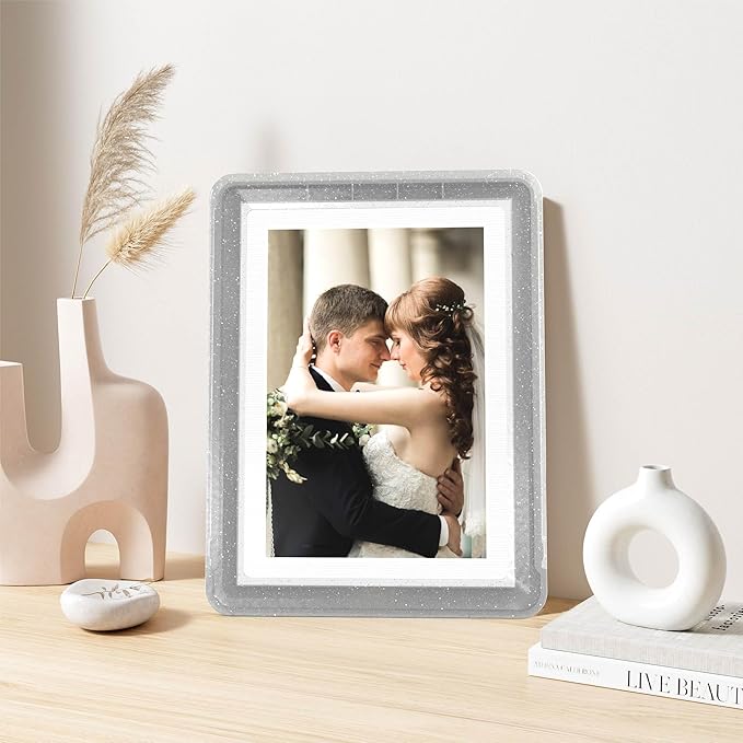 2-Pack 5x7 Picture Frame or 4x6 with Mat – Shatterproof Plastic Photo Frame for Family, Nursery & Playroom, Wall & Tabletop Picture Frames for Home or Office, Safe Lightweight Design, in Crystal Gray