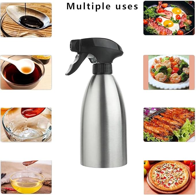 Stainless Steel Olive Oil Sprayer Bottle, 17 Oz/500ml Sauce Vinegar Sprayer Dispenser, Water Sprayer Bottle,Kitchenware Tools for Cooking, Frying, BBQ and Grilling