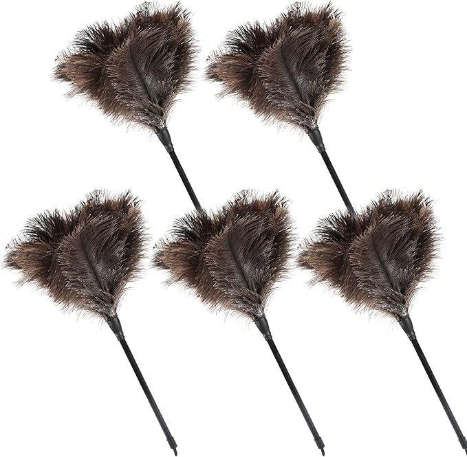 MehelloFeather Ostrich Feather Duster 15Inch Natural Fluffy Handheld Feather Dusters for Cleaning Keyboard Home Car Office (5PCS)
