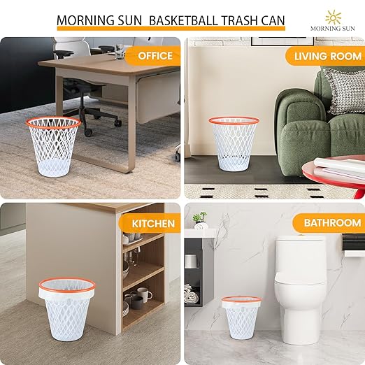 2 PCS Basketball Trash Can,Wastebasket,Basketball gift,4.5 Gallon,Size11"x11"x12"Basketball Hoop,Basketball Holder display,Garbage Can,Basketball Net Waste Basket for Office,Bedroom,Gym,Sport party