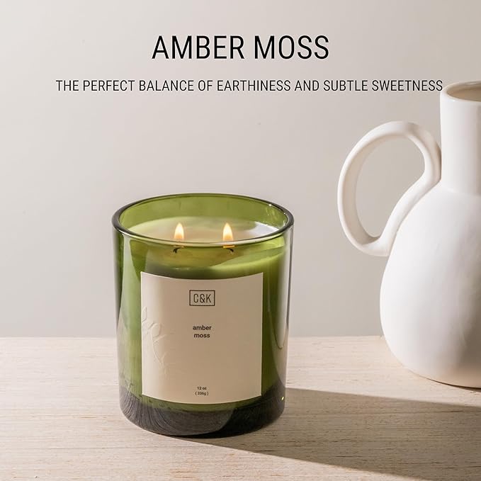 Craft & Kin 12oz Amber Moss Candle for Home | Premium Green Fall Scented Candles for Men | Made with Natural Soy | Gifts for Men and Women | Nature Collection