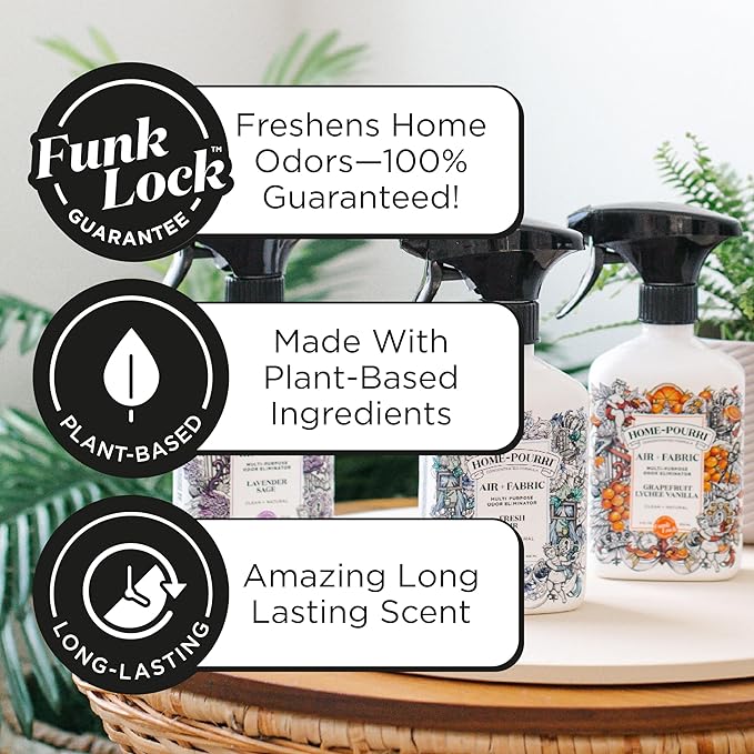 Home-Pourri Air + Fabric Multi-Purpose Odor Freshener Spray, 11 Fl Oz, Up to 570 Uses, Fresh Air Scent, Room Deodorizer with Essential Oils, for Carpets, Couches, Bedding & Curtains
