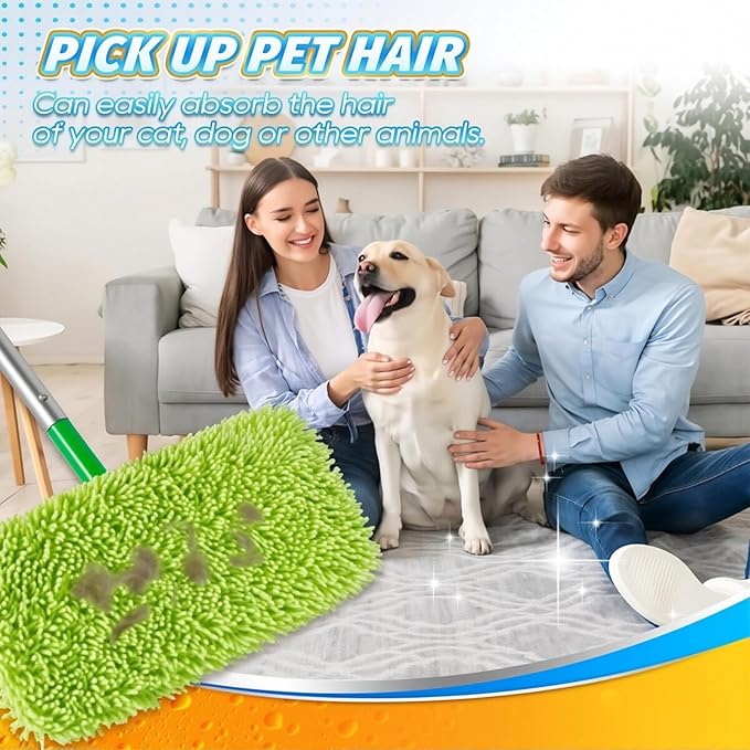 Sakerplus Chenille Mop Refill Pads for Home Use– Replacement Mop Heads for Floor Cleaning,Fits Most Standard Mops, for Hardwood Tile Laminate Floors (Green 6PCS)