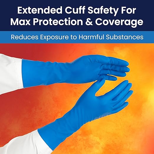 Adenna HERO Disposable Latex Gloves - 14 Mil, NFPA-Approved Heavy Duty Glove with 12" Extended Cuff & Micro-Textured Grip, Exam Grade, Powder Free, Pack of 50, 2X-Large, Blue