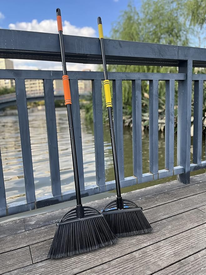 Xifando Four-Section Rod Long-Handled Broom,Heavy-Duty Broom, Angle Broom for Outdoor/Indoor（Black+Orange）