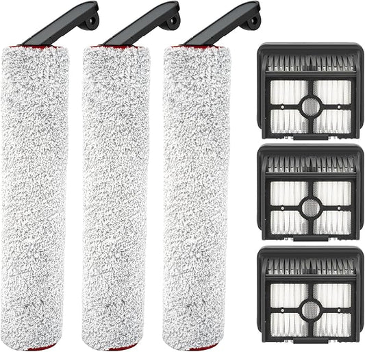 (6 Pack) H12 Pro Replacement Brush Rollers and HEPA Filters Compatible with Dreame H12 Pro/ H12 Dual Cordless Wet and Dry Vacuum Cleaner, 3 Brush Rollers, 3 HEPA Filters, Accessories Kit
