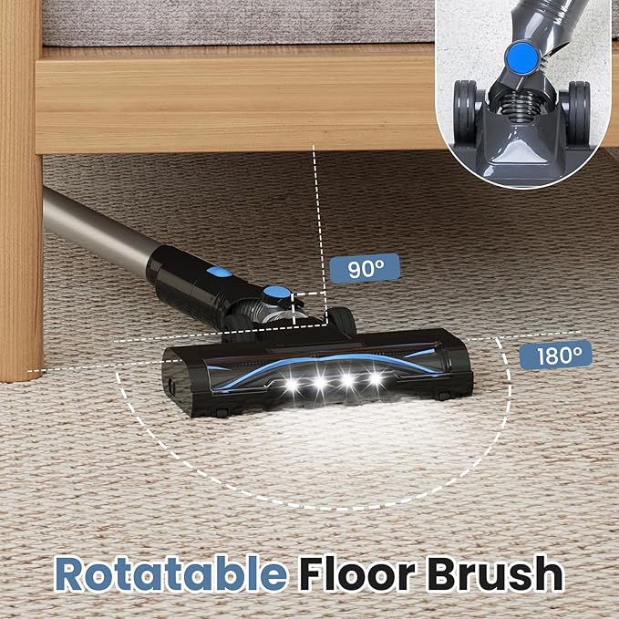 DUMOS Cordless Vacuum Cleaner, Lightweight Stick Vacuum Cleaners for Home, Powerful Suction & LED Lights Rechargeable Battery for Carpets, Pet Hair, Hardwood Floors