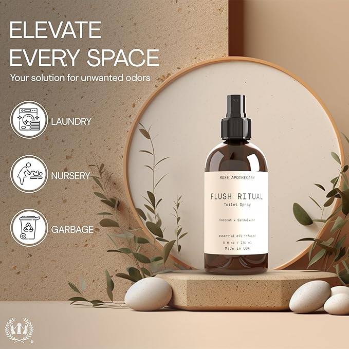 Muse Apothecary Flush Ritual - Aromatic & Refreshing Toilet Spray, Use Before You Go, 8 oz, Infused with Natural Essential Oils - Aloe + Eucalyptus + Lavender, 2 Pack