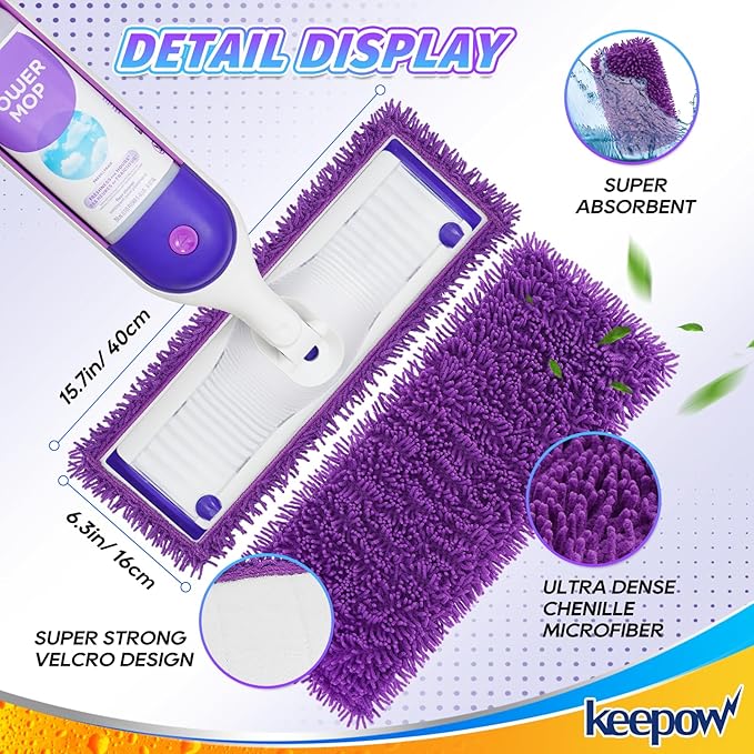 KEEPOW 10 Pack Reusable Pads for Swiffer Power Mop, Refill Pads for Swiffer Power Mop Wood Floor Cleaning, Microfiber Mop Pads for Hardwood Floors