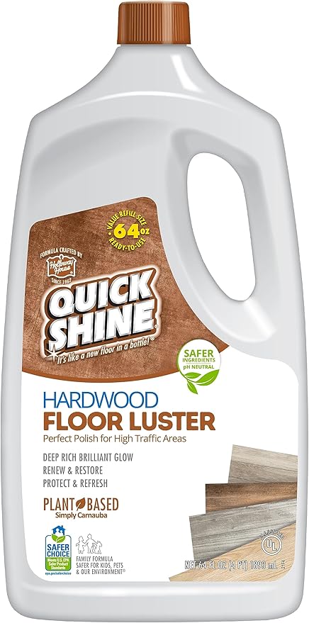 Quick Shine Hardwood Floor Luster 64oz | Plant-Based Cleaner & Polish w Carnauba | Simply Squirt & Spread & Multi Surface Floor Cleaner 64oz | Ready to Use, Dirt Dissolving, Streak Free