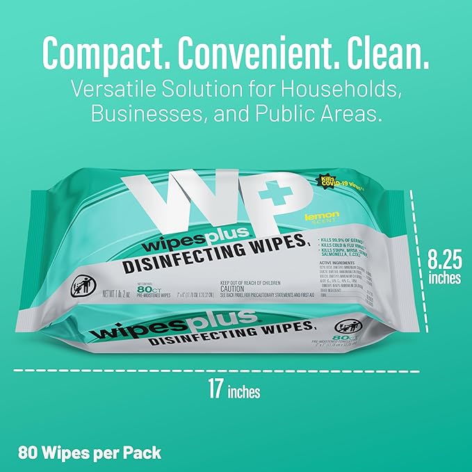 WIPESPLUS Countertop Wipes Table Wipes, Wet Wipes, 960 Count, (12 Packs of 80)