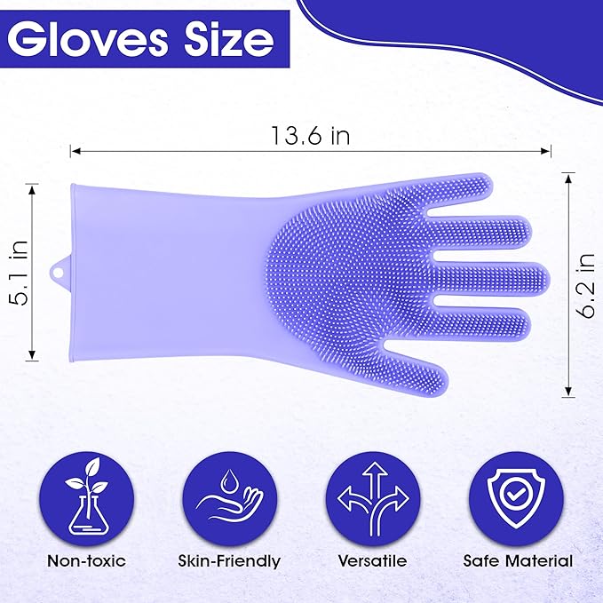 ZENELANEP Pet Grooming Gloves with High-Density Teeth, Silicone Five Finger Design for Washing, Massaging Dogs and Cats (Purple)