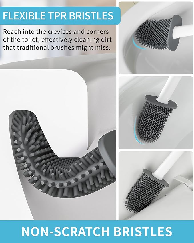 MR.SIGA Toilet Brush and Holder Set, Wall Mounted Toilet Bowl Brush, Compact Toilet Scrub Brush with Holder for Bathroom, White, 2 Pack