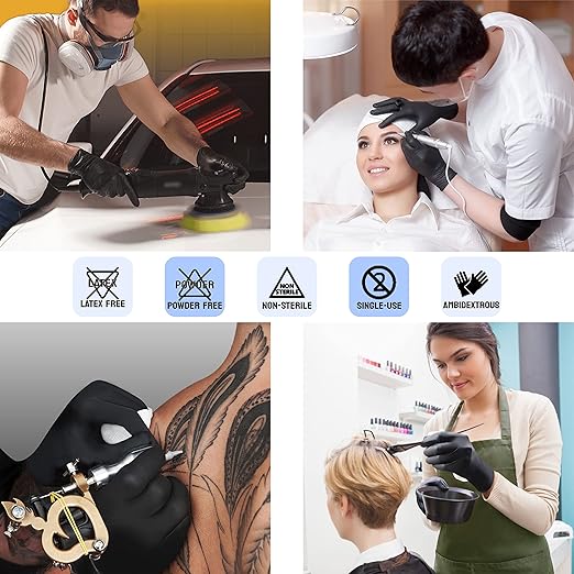 Safe Health Nitrile Black Disposable Gloves, Latex Free, Powder Free, Box of 100, XS, Textured, 3.5 mil, Industrial, Tattoo, Salon, Hair, Auto, Car, Cleaning, Food, Cooking