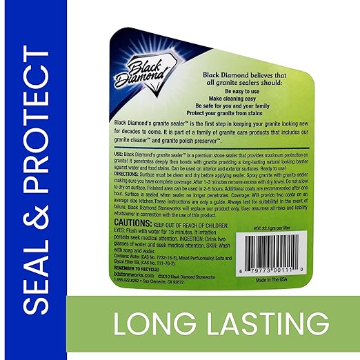 Black Diamond Stoneworks Granite Sealer: Seals and Protects. Marble Sealer Protector. Granite, Marble, and Travertine Countertop Sealer for All Stone Countertops. Enhance Your Stone’s Natural Beauty.