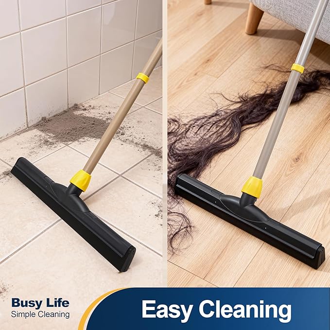 Yocada Floor Squeegee Scrubber Adjustable Telescopic Pole Heavy Duty Household Broom EVA Foam Blade for Garage Courtyard Shower Bathroom Floor Marble Glass Tile Water Foam Cleaning