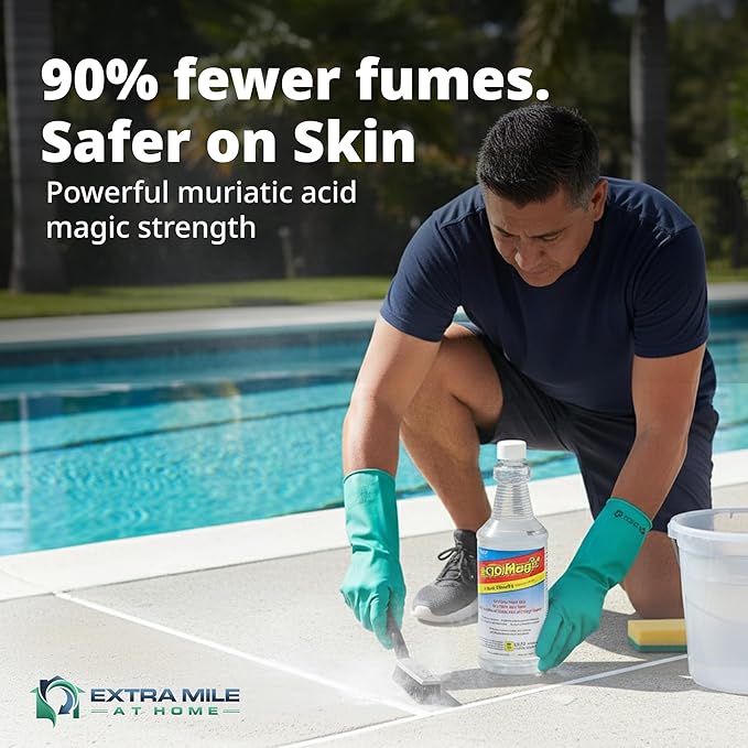 Extra Mile at Home Acid Magic 32 oz Grout Cleaner Bundle with Heavy-Duty Gloves & Grout Brush - 3 Items - Shower Tile Cleaner Removes Limescale, Calcium & Buildup on Swimming Pools and Floors