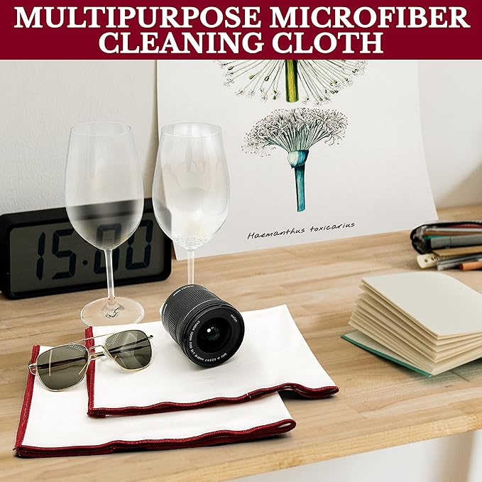 Wine Chic The 2-Pack Premium Microfiber Wine Glass Polishing Cloths, Large Lint-Free Drying Towels for Glasses, Stemware, Glassware, Camera Lenses, 25 Inch X 20 Inch (White, 2 Count)