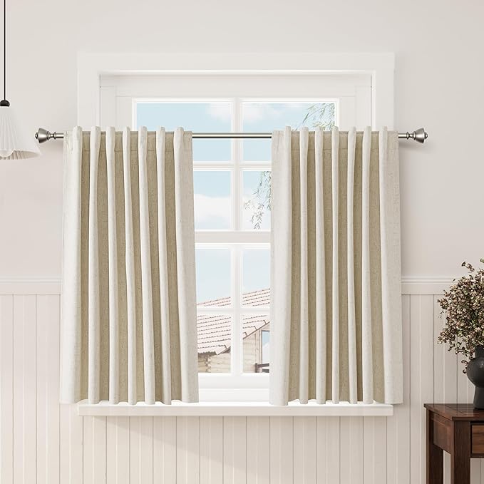Nanspring Tan Beige 100% Blackout Kitchen Curtains Back Tab Rod Pocket Thermal Insulated Textured Short Blackout Curtains 2 Panels Set 52x54
