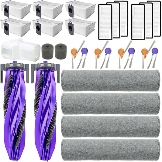 Replacement Accessories Compatible with Narwal Flow Robot Vacuum Cleaner (2 Main Brush, 4 Roller Mop Pads, 6 Dust Bags, 6 Hepa Filter, 8 Side Brushes, 2 Filter Cotton Pads, 1 Dustbin Liner)