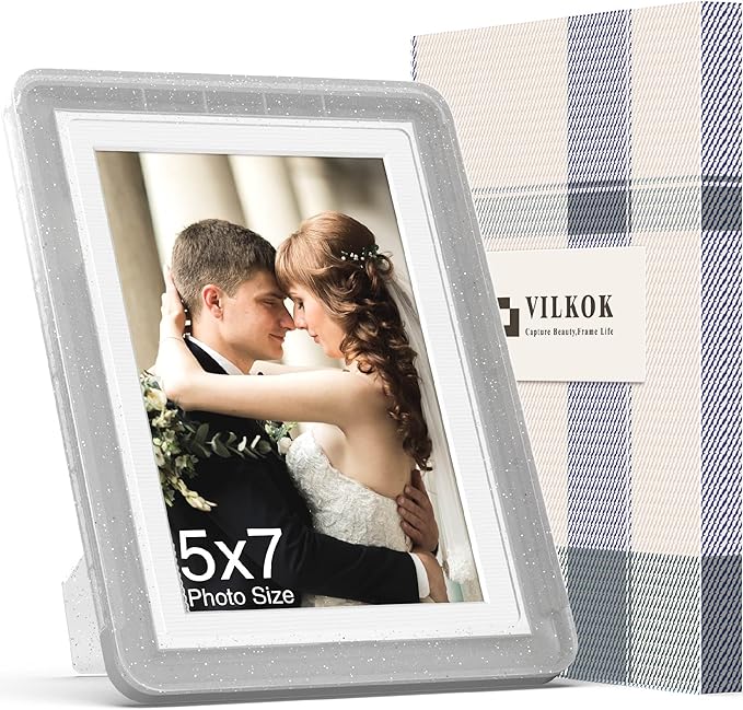 1-Pack 5x7 Picture Frame or 4x6 with Mat – Shatterproof Plastic Photo Frame for Family, Nursery & Playroom, Wall & Tabletop Picture Frames for Home or Office, Safe Lightweight Design, in Crystal Gray