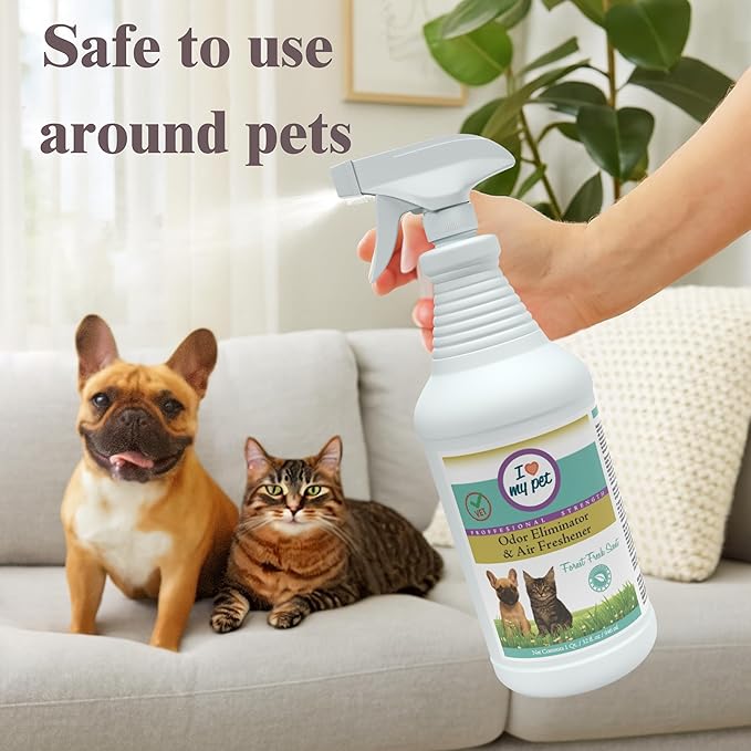 I Love My Pet Odor Eliminator Spray and Air Freshener for Strong Pet Odors – Neutralizes Dog and Cat Urine on Fabrics, Carpets, Pet Beds – 32 oz, Forest Fresh