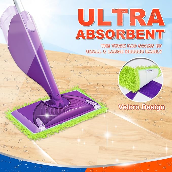 6 Pack Reusable Mop Pads Compatible with Swiffer Wet Jet Spray Mop, Microfiber Wet Jet Pads Refill for Swiffer Mop, 10-12inch Wet Mop Pads for Dry Wet Mopping Cloths, Reusable Mop Replacements Pads