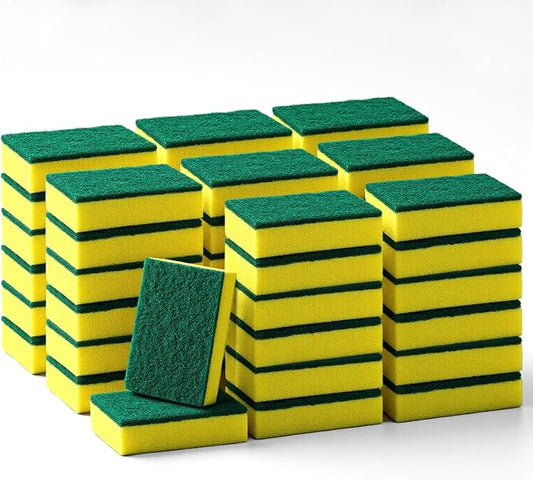 SHENLIU 50 Pack Non Scratch Scrouing Sponges, Kitchen Scrub Dish Sponge Cleaning Brush Scrubber Supplies for Household Cleaning Dishes Kitchen Apartment Car Bike