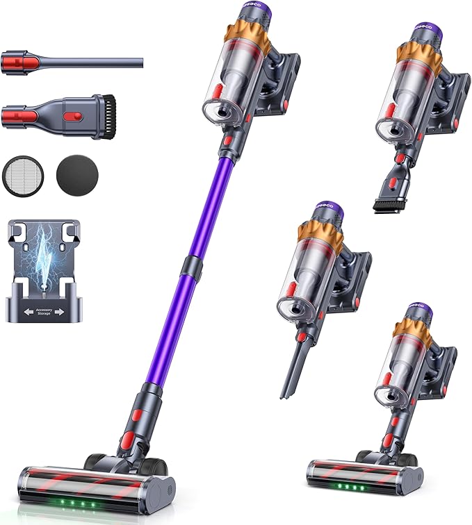 ozeeco Cordless Vacuum Cleaner, 600W/50KPA/65Mins Vacuum Cleaners for Home, Self-Standing Stick Vacuum with Wall Mount Charging and Auto Mode, Handheld Vacuum for Pet Hair/Carpet/Floor