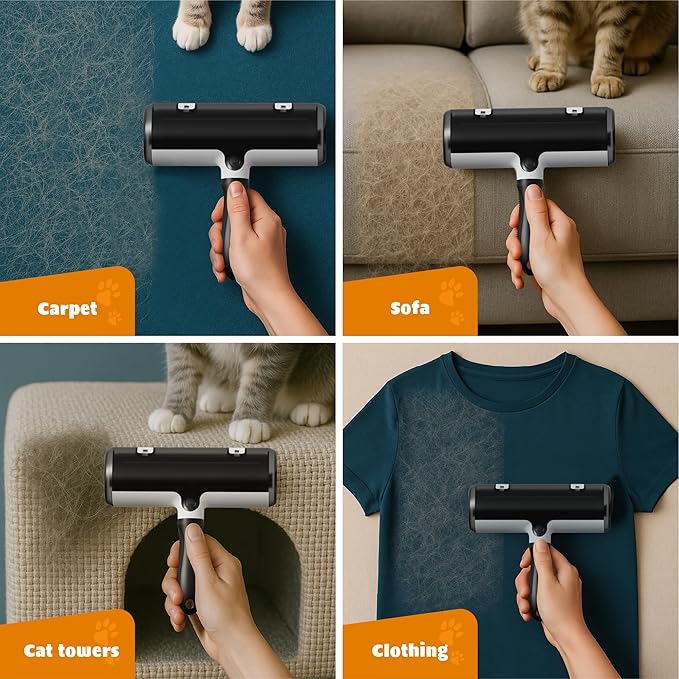 Tailio Pet Hair Remover and Reusable Lint Roller - Cat and Dog Hair Remover for Couch, Furniture, Carpet, Clothing and Bedding - Portable, Multi-Surface Fur Removal Tool (Gray)