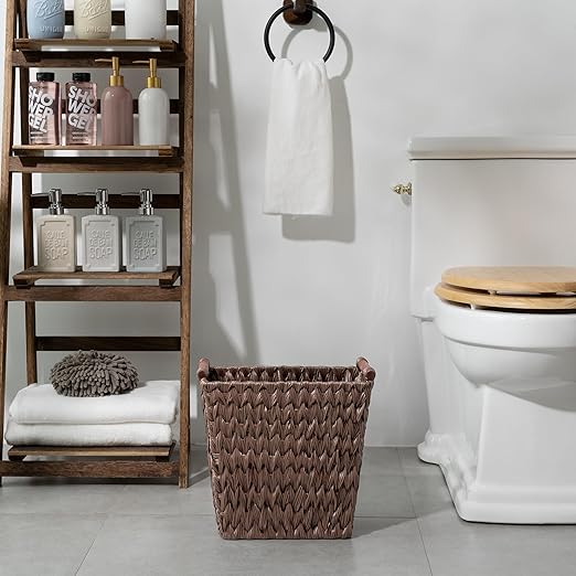 GRANNY SAYS Woven Trash Basket, Brown Wastepaper Basket with Handles, Wicker Bathroom Trash Can for Dorm Laundry Room, 2-Pack, 13" x 7 ½" x 12 ½"